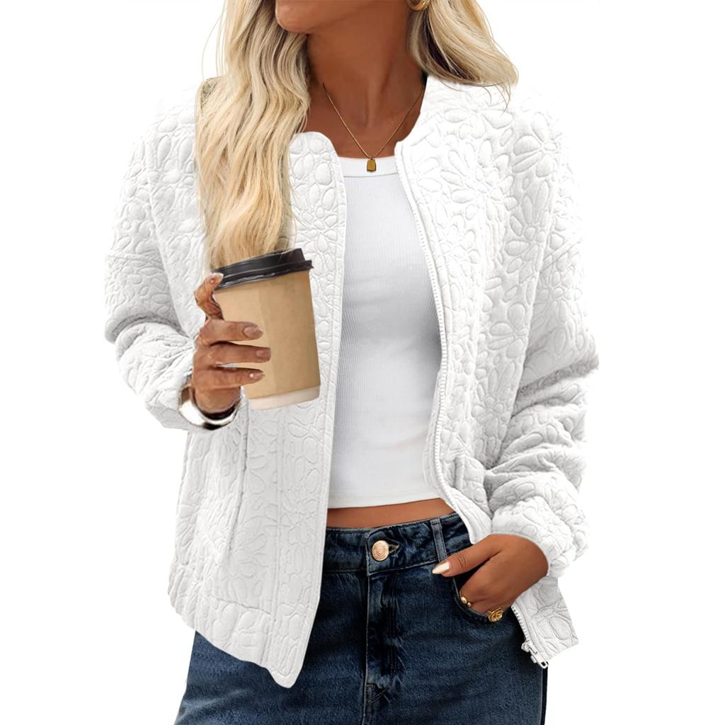 Women's Fashionable Winter Casual  Zipper Jacket Solid Color Jacket