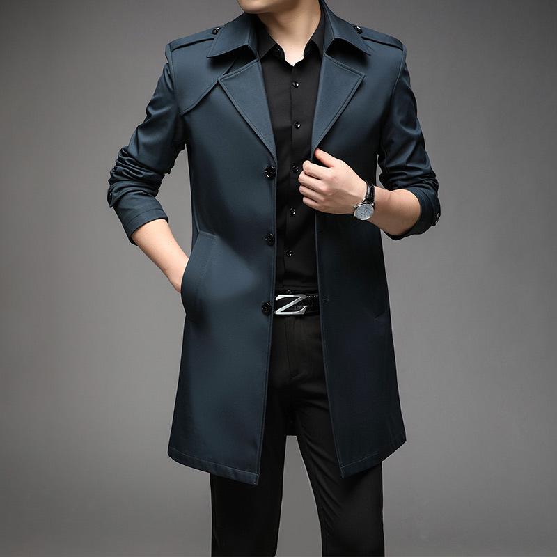 Men's Slim Fit Mid-Length Windbreaker Jacket, Korean Style Plus Size, M-8XL, for Casual or Business Wear, Ideal for Spring and Autumn.