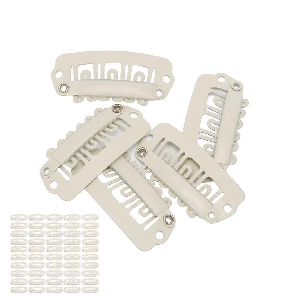 50 Stück Perücken-Druckklemmen 6 Zähne U-Form Druckklemmen mit Gummi für Haarverlängerung Beige