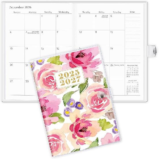 Monthly Planner 2025-2027, Monthly Calendar 2026 Planner (July 2025 Until December 2027), 5.9   x 8.4  , A5 Planner with PVC Cover, Perfect for Pink Flower