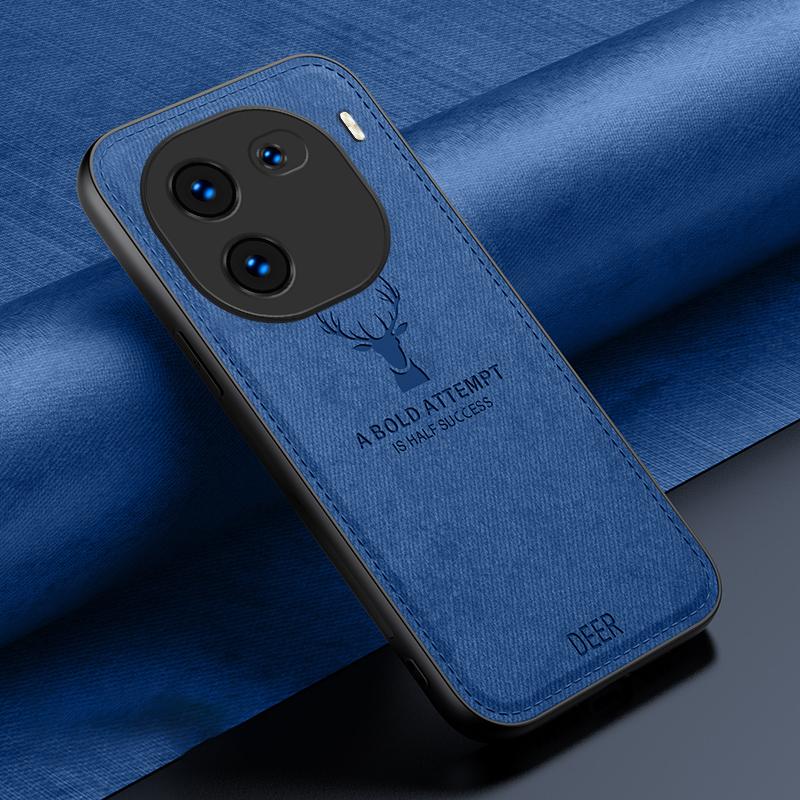 For vivo iQOO 12 5G Cloth Texture Case Deer Impressions Phone Cover