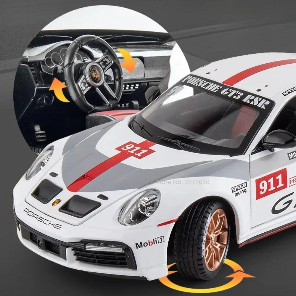 pdbn6 1:24 Alloy Porsche 911 GT3 RSR Sports Cars Diecast Miniature Models Toy with Sound Light Pull Back Vehicle Boys Collection Gifts