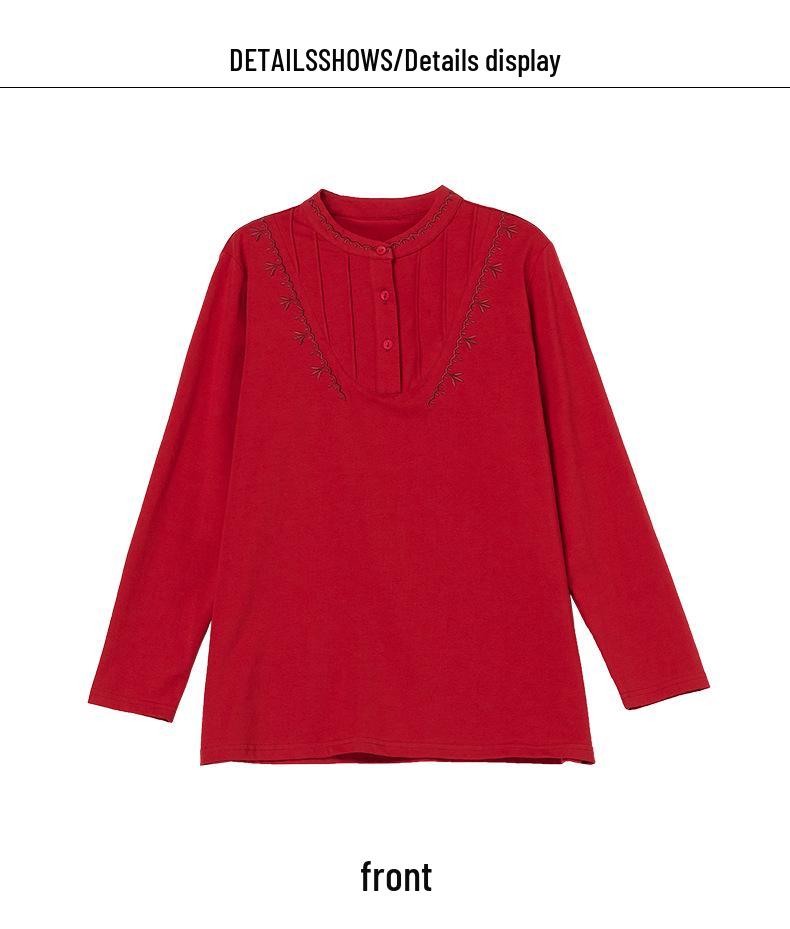 2025 Damen Reines Baumwoll Langarm Locker geschnittenes Oberteil: Halbhoher Kragen, Übergröße, Modische Herbstbekleidung für Mütter mittleren Alters