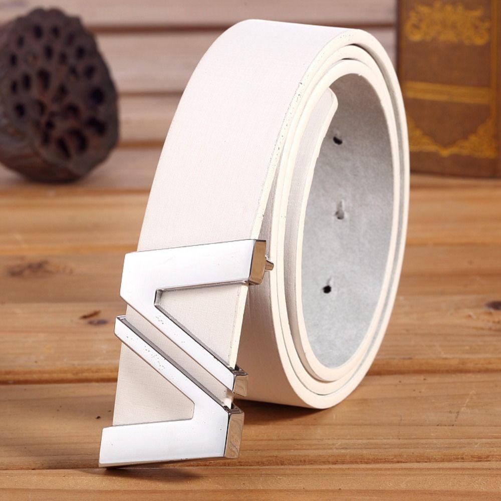 

Роскошный дизайнерский кожаный ремень с буквой V, пояс на талию, повседневный ремень с металлической пряжкой-слайдером белый