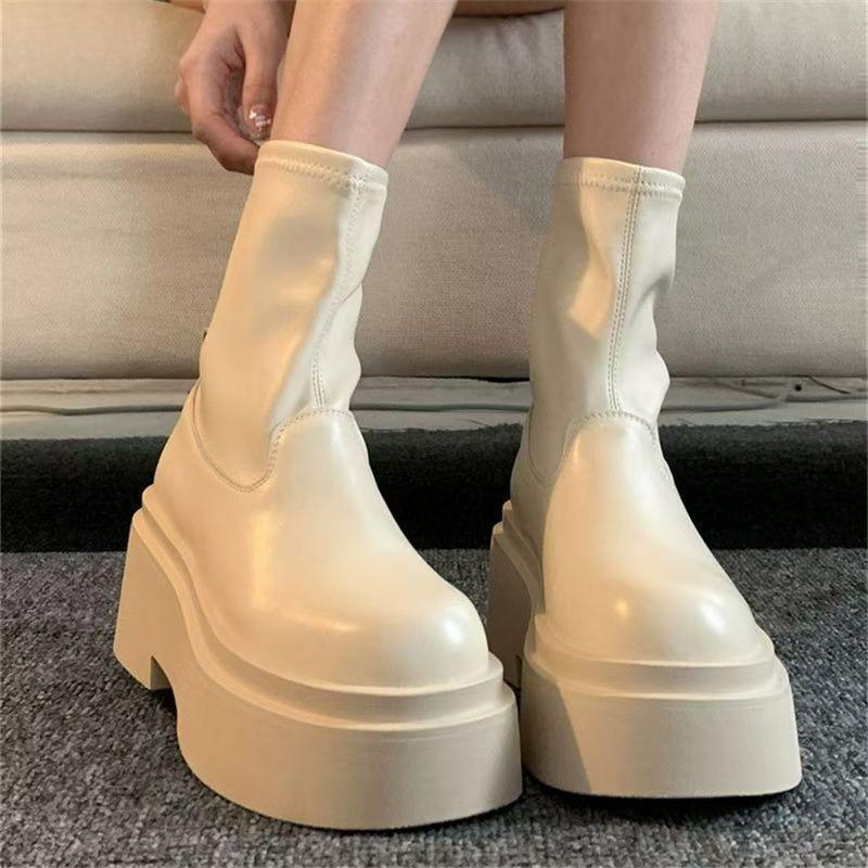 Platform muffin locomotive boots 2025 new super high heel small elastic thin boots heightening Martin boots women's shoes
