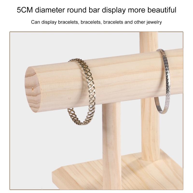 Wood Bracelet Organizers Stand Natural Wood Two Level Bracelet Rack Storage Holder for Organizing Accessories