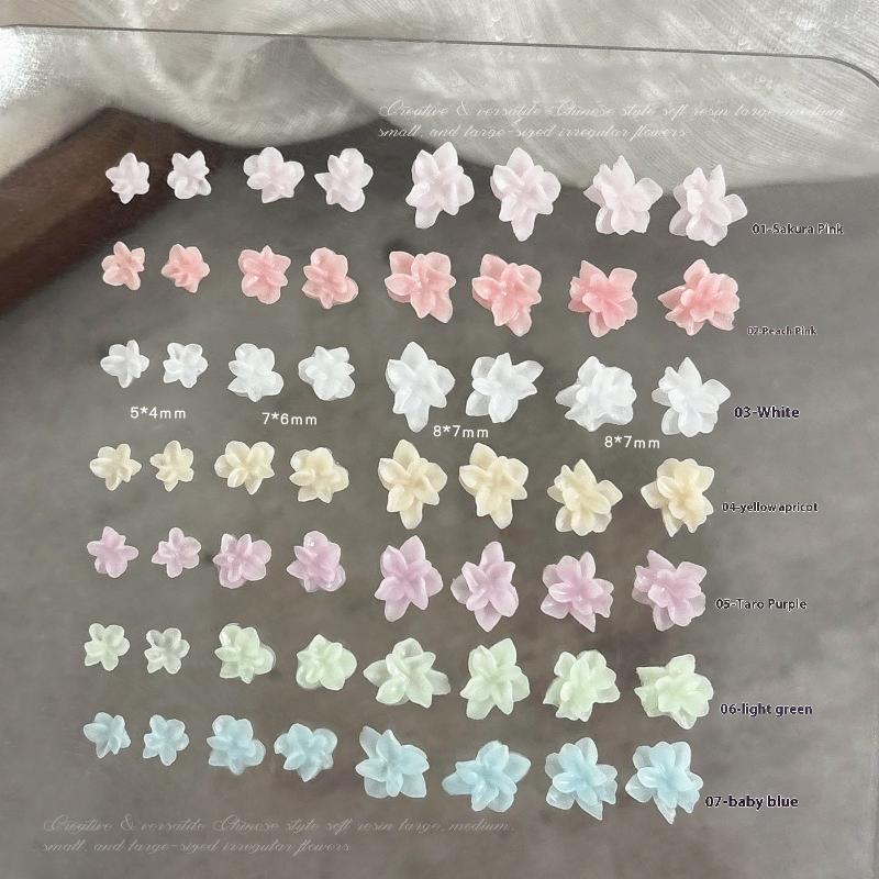 Size Mixed 3D Irregular Soft Flowers Resin Nail Charms Colorful Flower Nail Art Decorations Nail Ornaments Manicure Crafts