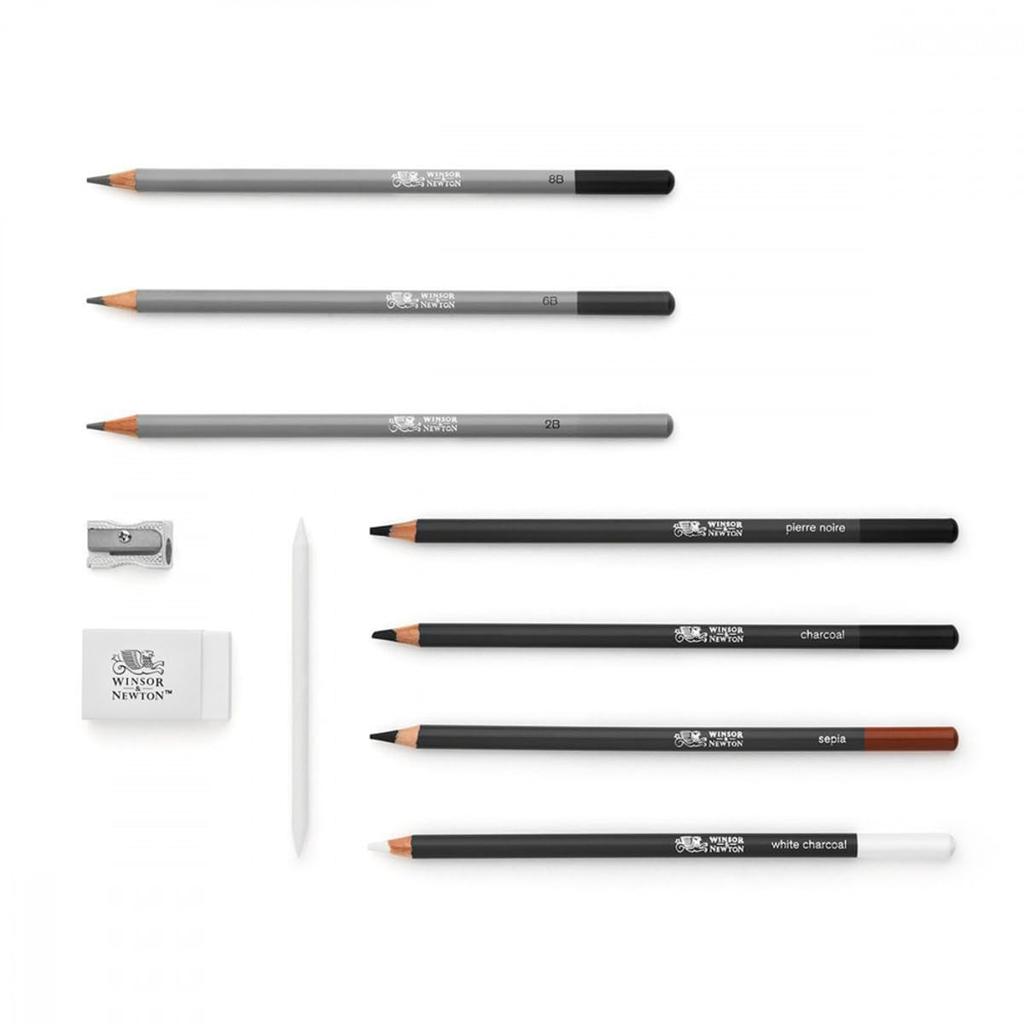 Winsor & Newton Studio Collection Sketching Set Artist Graphite & Charcoal Pencils (7 Pencils + 3 Extra Pencils) 490010