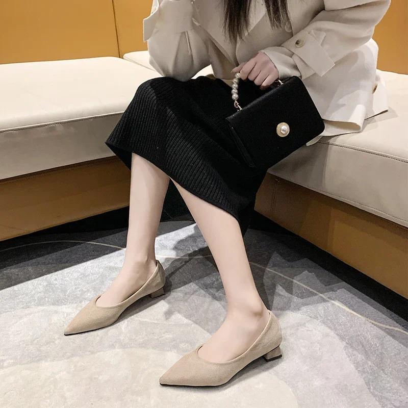 Fashion Summer Women's Workplace Shoes with Heels Pointed Tip Thick Heel One Kick  Womens Shoes Fashion Shallow Mouth Solid Color Simple