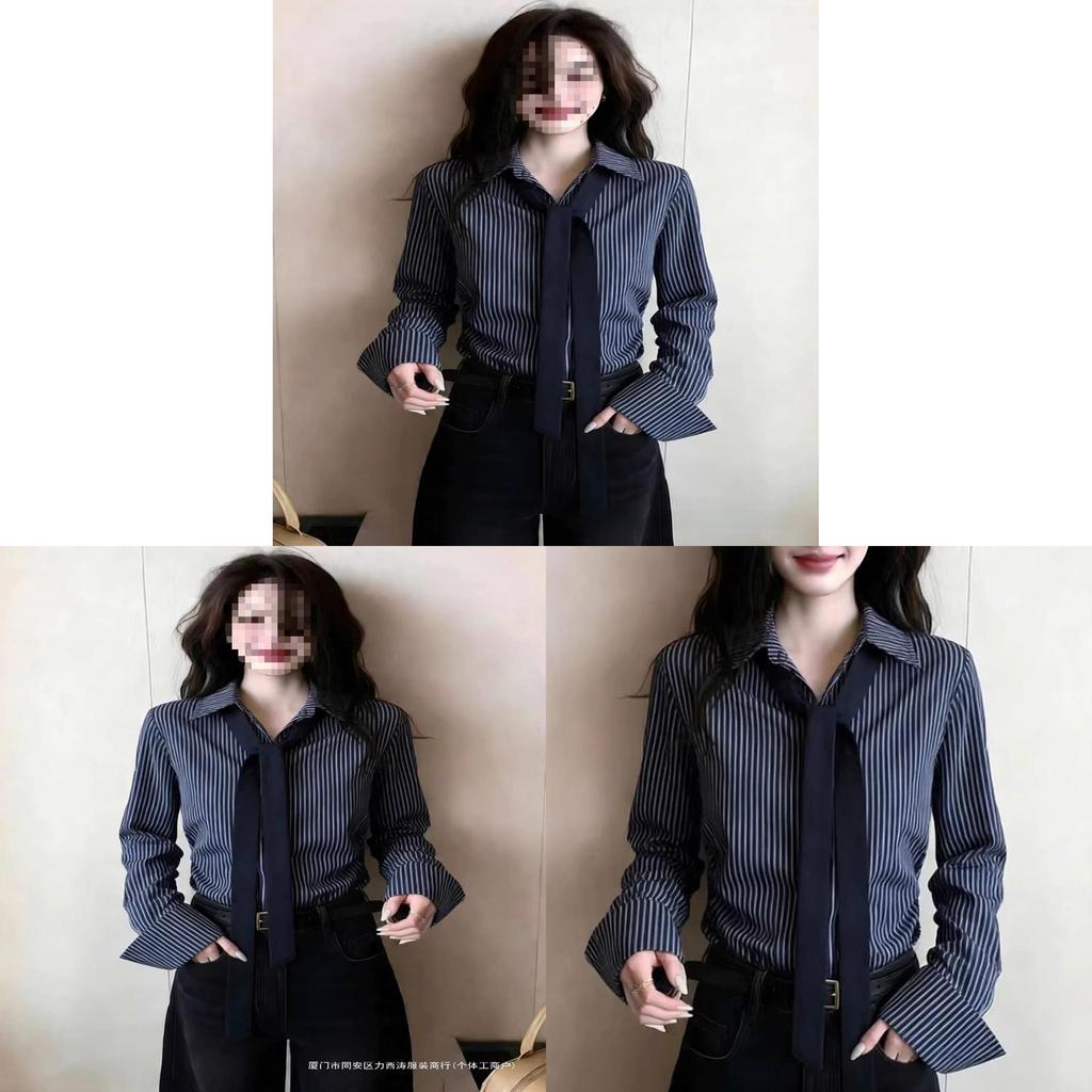 Chemise Printanière Longues Manches Design pour Femme avec Motif Rayures 3D pour un Usage Décontracté