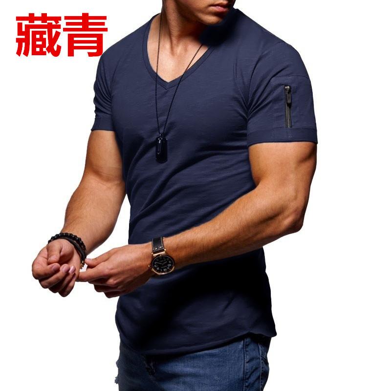 Men'S T-Shirt Clothing Men'S V-Neck Solid Color Large Size Casual Short Sleeve T-Shirt
