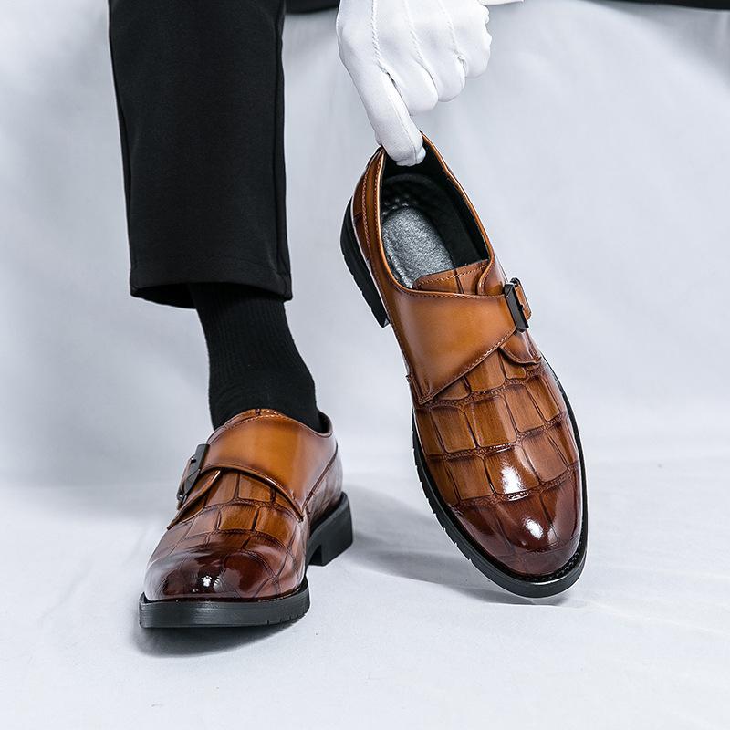 Large Size Fashion Business Munk Shoes Outdoor British Trend Low Top Leather Shoes Men's Leather Lazy Shoes