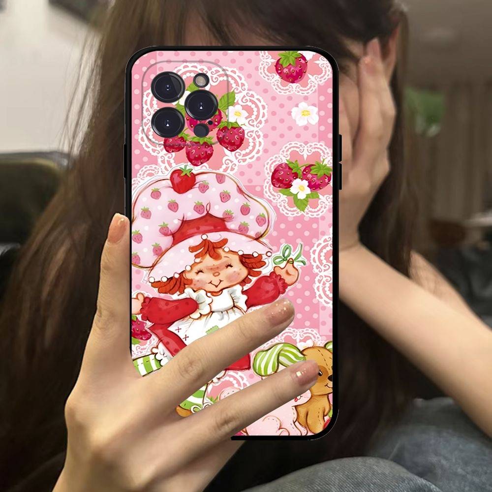 Cartoon Girl S-Strawberry S-Shortcake Phone Case For IPhone 16 Pro Max 15 17 Plus 14 13 12 Mini 11 Black Cover