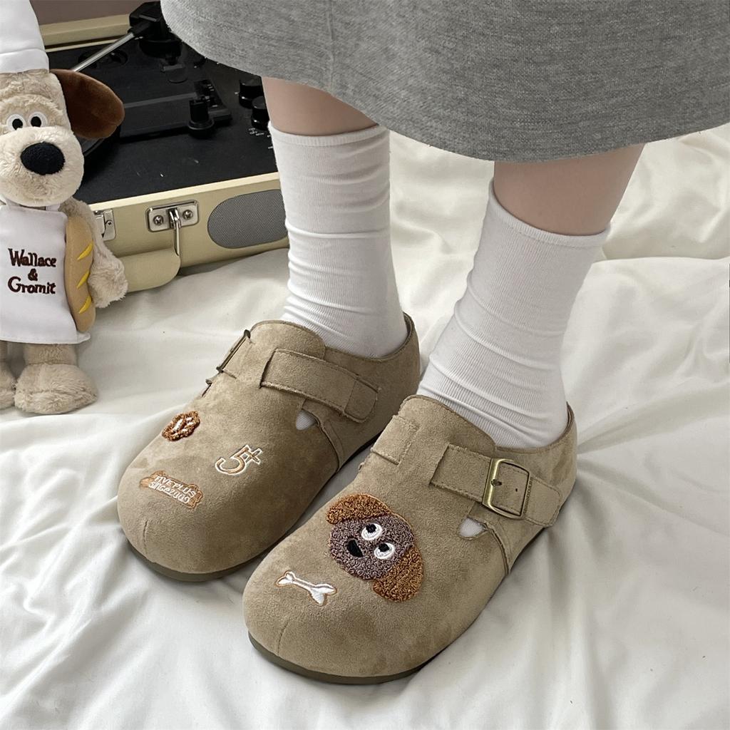 Retro Bag Head Cartoon Half Slippers Women's 2025 Autumn New Soft-soled One-pedal Inner Height-increasing Slippers Women's Lazy Shoes