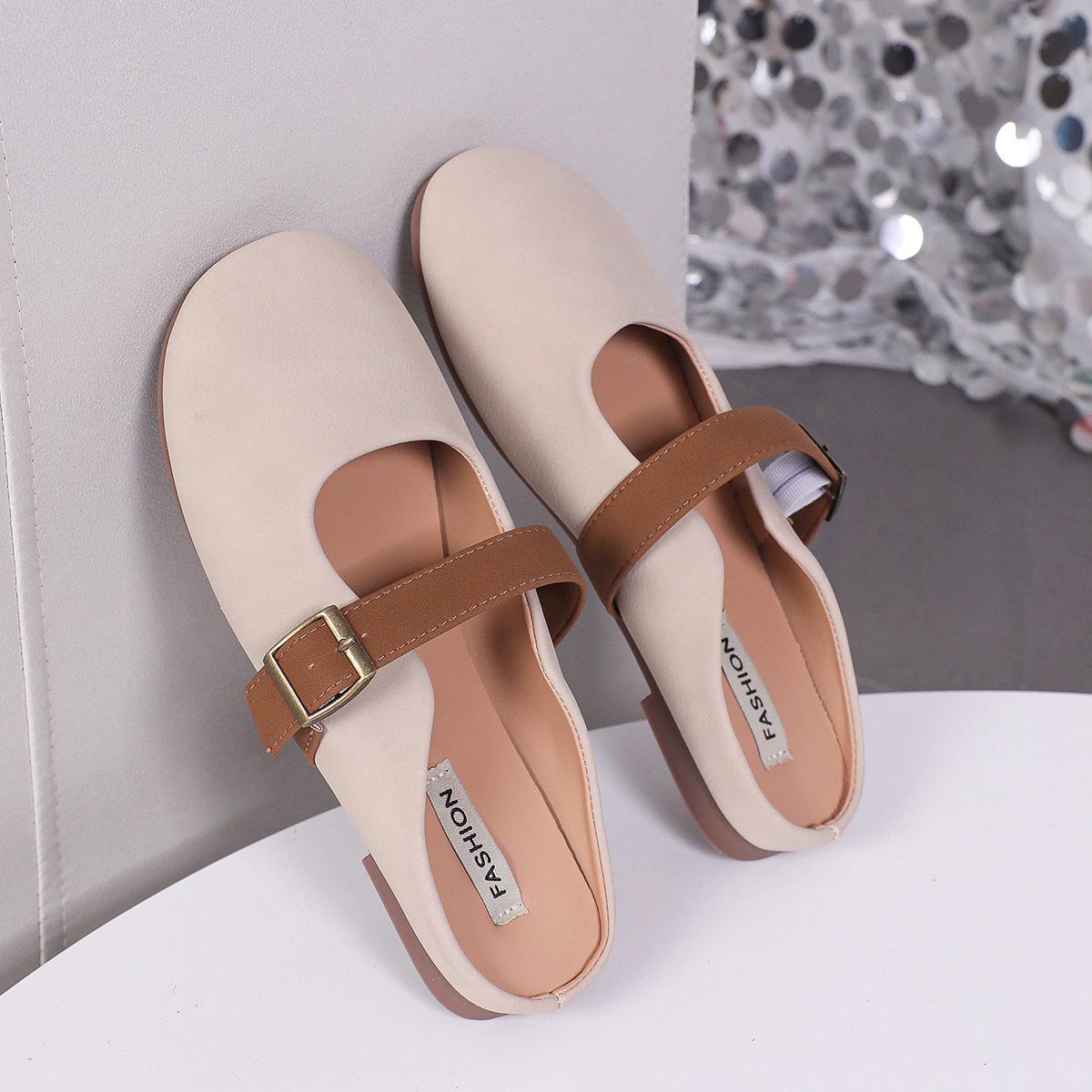 

Baotou half slippers women s outer wear spring 2025 new retro casual lazy one pedal Doudou single shoes 35
