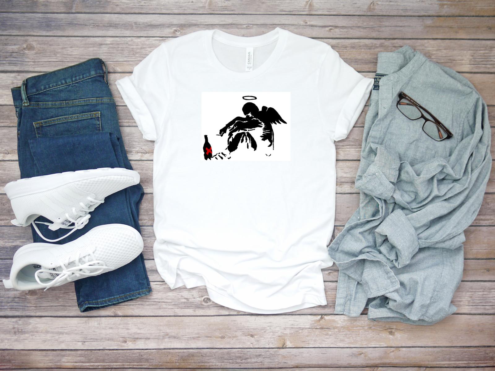 Banksy Fallen Angel Stencil Graffiti Short Sleeve White Men T-shirt K161 XXXXL