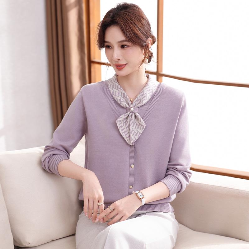 

Stylish Spring Knitwear with Straps: New Year Top for Middle-aged & Elderly Women XL (105-120 jin) светло-фиолетовый