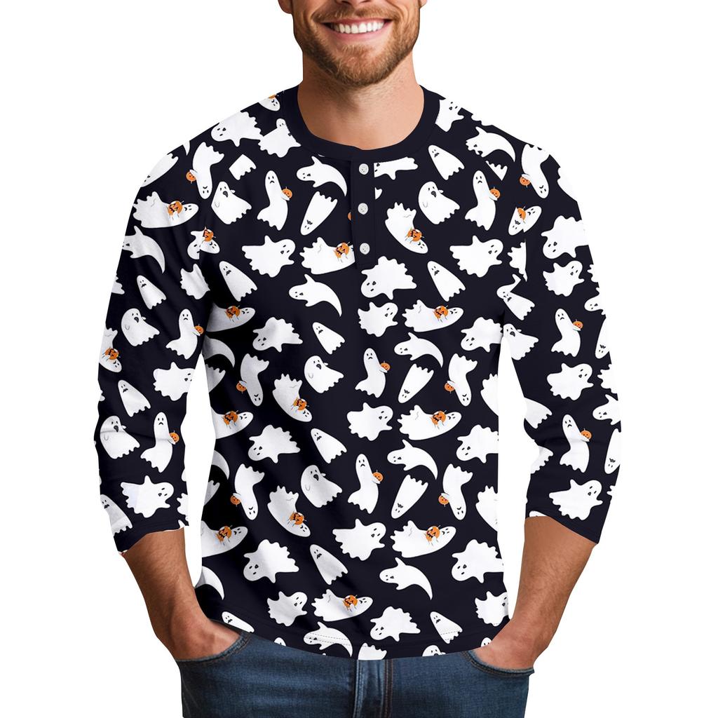 Men's Halloween Printed  Collar Three-Quarter Sleeve