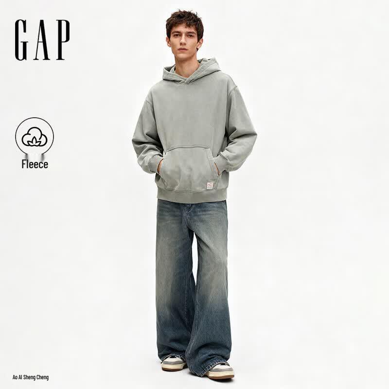 GAP Unisex Classic Logo Heavyweight Fleece Washed Loose Fit Hoodie