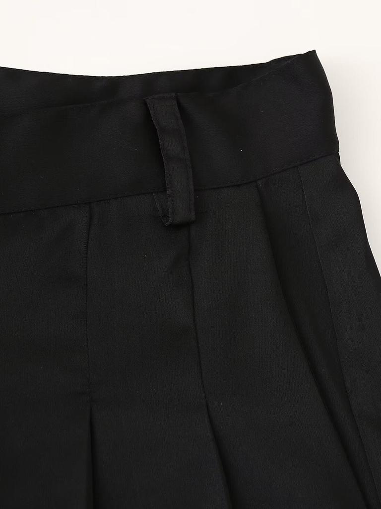 2025 Spring Women's European & American Wide-Leg Satin Pleated Trousers
