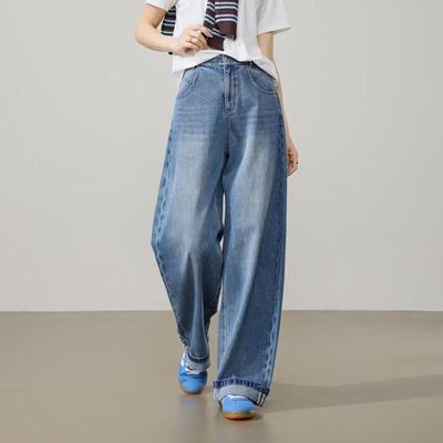 ESE-Y Women's Retro Wide-Leg Turn-Up Jeans