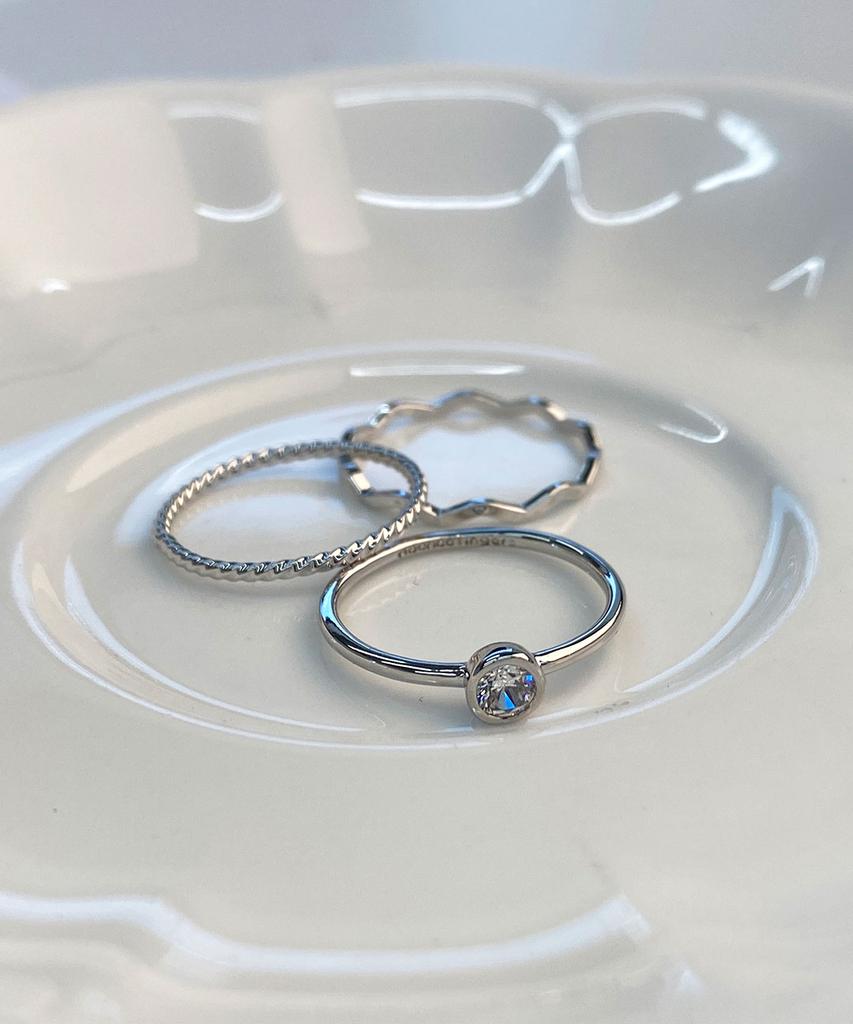 Noonoo Fingers [3 Set] White Bezel Ring Layered Set