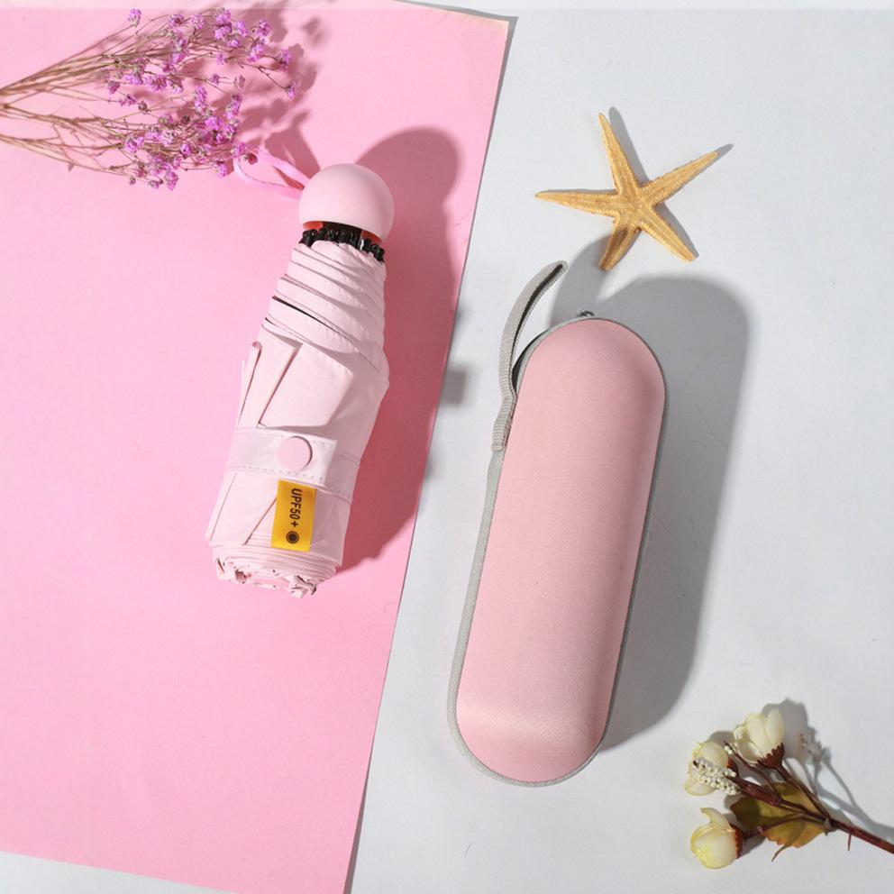 Ultra-Light 6-8 Bone Mini Capsule Umbrella - Compact Sunshade with Glasses Case for Sunny & Rainy Days