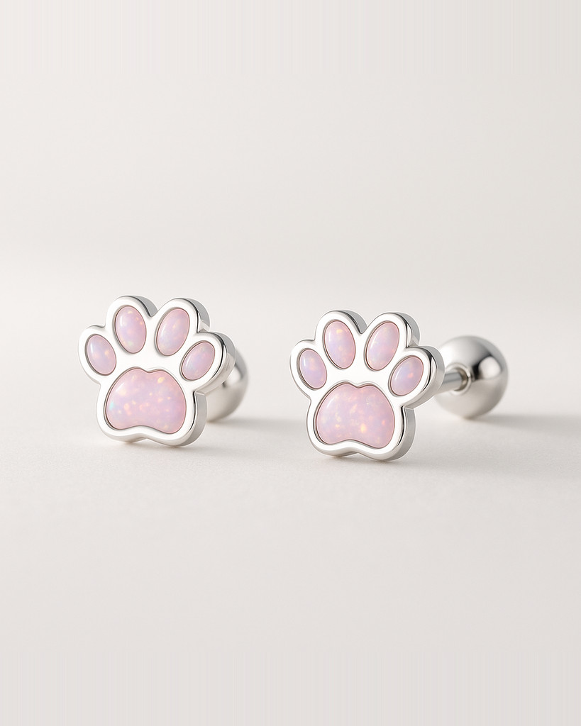 Bamoer 925 Sterling Silver Cute Dog Paw Stud Earrings Opal Footprint Earrings for Women Girls Birthday Gift