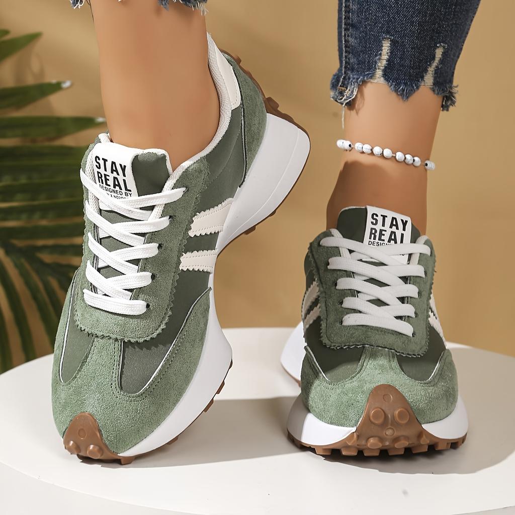 Damen Retro Kontrastfarbene Low-Top Sportschuhe Atmungsaktives Stoffobermaterial