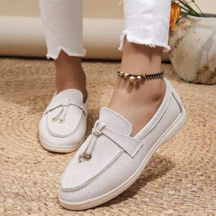 

2025 new autumn European and American foreign trade casual flat one-pedal loafers Doudou shoes casual single shoes 43 белый