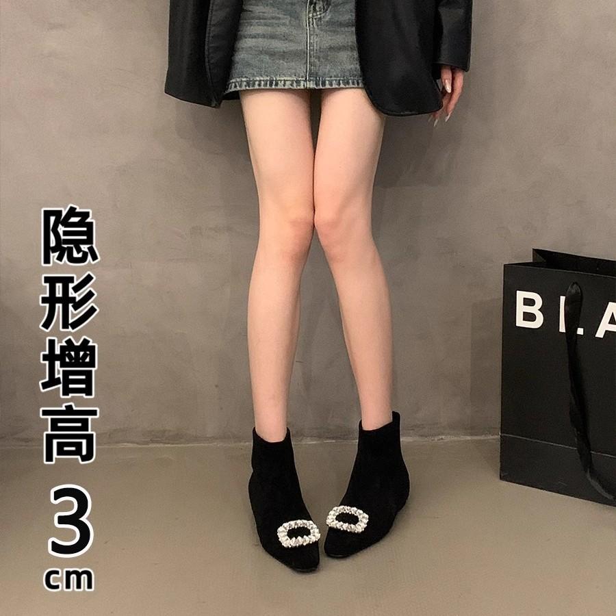 inner height increase French small short boots women's shoes in autumn and winter 2025 new rhinestone square buckle thin versatile Korean small bare