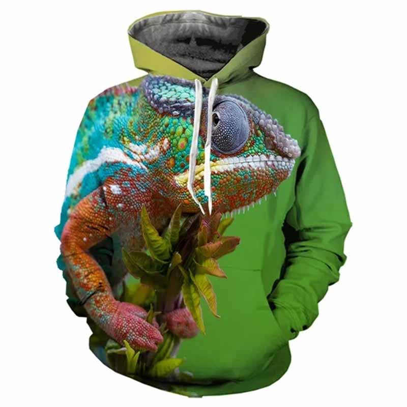 Chameleon Lizard Hoodie Animal 3D Print Men Women Streetwear Hoodies Oversized Pullover Hooded Sweatshirts Kids Tops Clothing