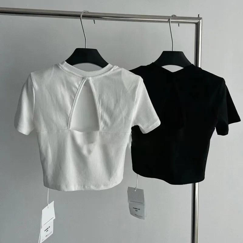 

Шикарна літня футболка без спини в корейському стилі приталеного крою для жінок M (40-50 kg) білий