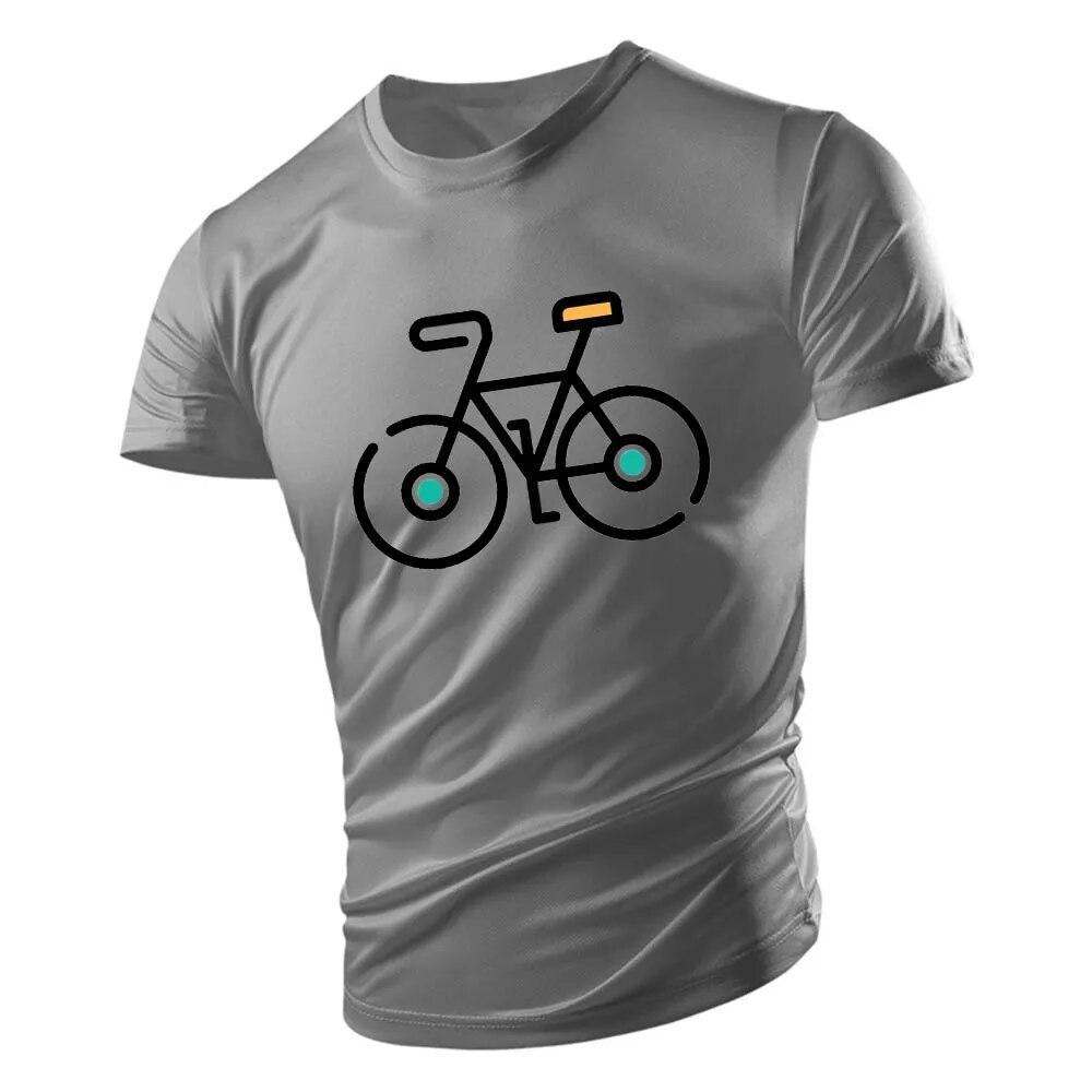 Four Seasons Adult Men'S Crew-Neck T-Shirt Top Casual Sports Creative Bicycle Pattern Print Multi-Color Loose Short Sleeve