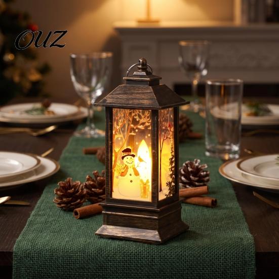 Festive Home Decor Christmas Snow Lantern, Water Glittering Vintage Elk/Santa/Snowman Battery Tabletop Ornament Operated Lighted Table Lamp