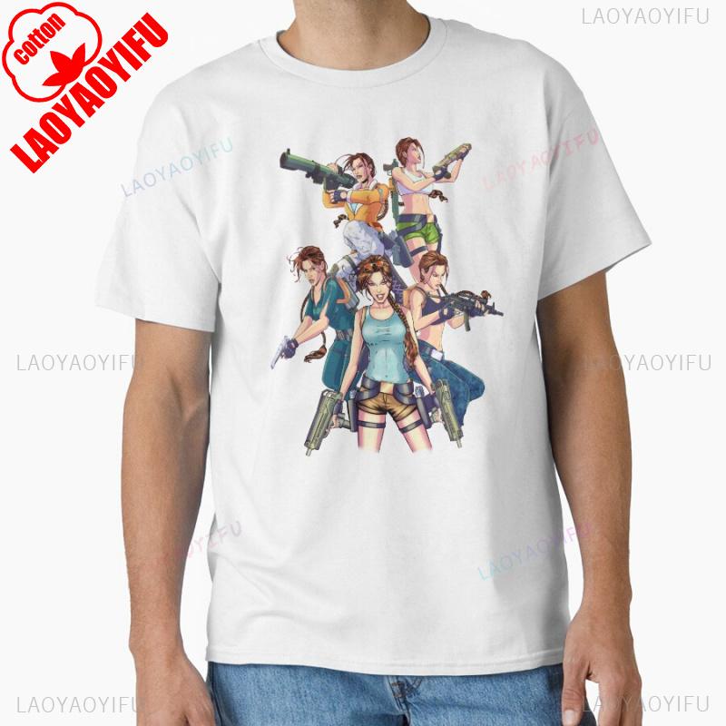 80s Vintage Video Game Lara Croft Adventures Of Tomb Raider Graphic T Shirt Unisex Cotton Printed Casual Retro Game Fan Tees