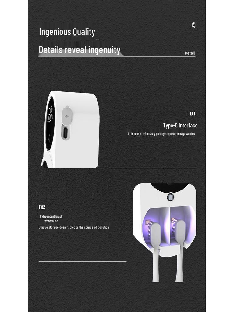 Smart Wall-Mount Electric Toothbrush Holder with UV Sterilizer and Air Dryer