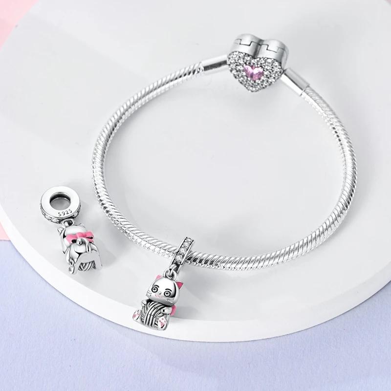 Charms Platacute Cat Playing String Ball Beads Fit Originalbracelets Charms For Women Jewelry Diy Making Gifts