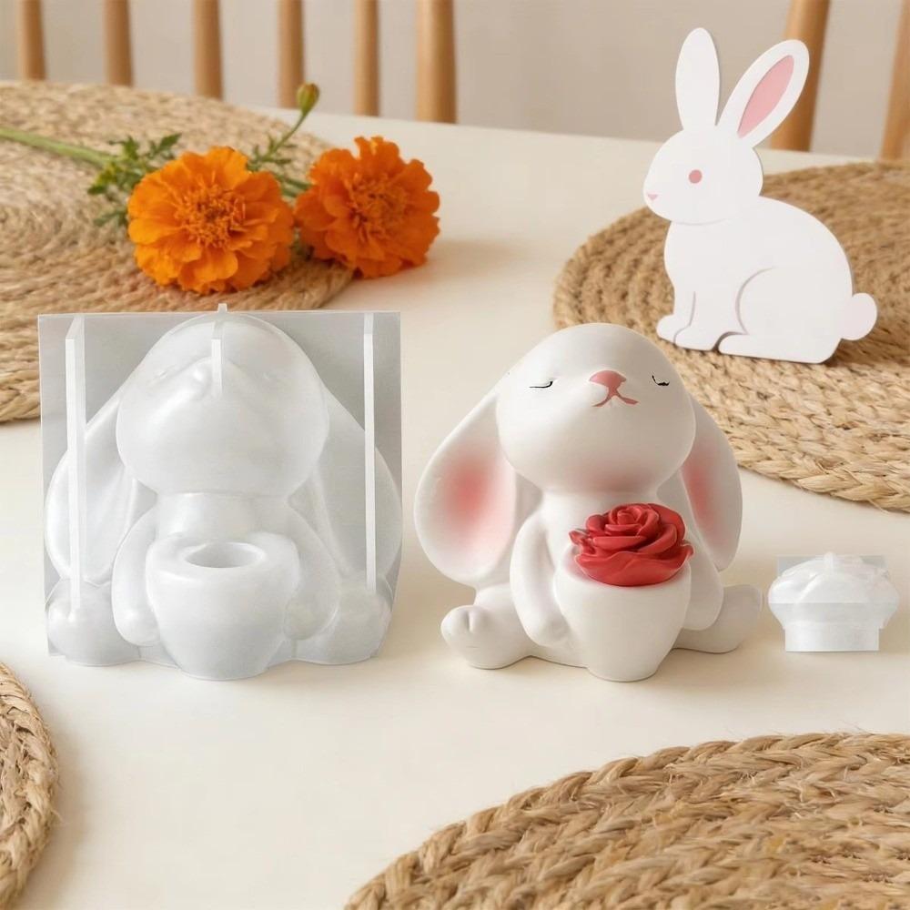 Non-Stick Easter Bunny Silicone Mold Heat Resistant 3D Rabbit Mold  Candle Making