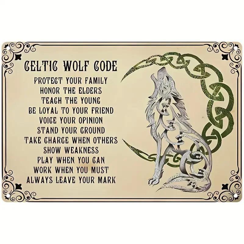 

Viking Norse Wolf Code Metal Tin Sign Vintage Wall Art with Wolf Design Norse Virtues Durable Iron Home Decor for Living 20x30cm（7.8x11.8inch）