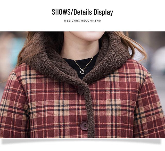 Mom's Winter Velvet-Lined Plaid Jacket - Warm, Cotton Padded, Plus Size for Middle-Aged & Elderly Women