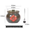 Lilang Earthenware 'Fu' Character Condiment Jars with Notched Lid & Spoon, Kiln Glaze (Set of 2)