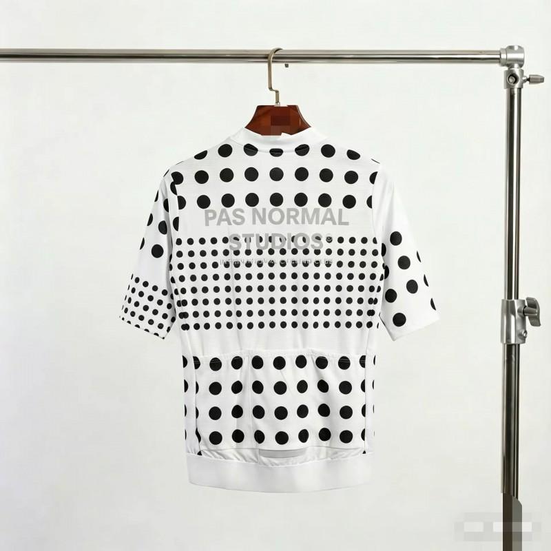 Mens Cycling Jersey Short Sleeve Black White Polka Dot Breathable Quick Dry Mesh Road Bike Ride
