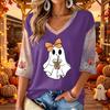 Women's Halloween Print V-Neck 3/4 Sleeve Casual Blouse Top