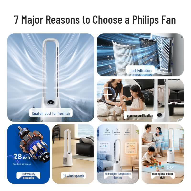 Philips Voice Control Smart Bladeless Tower Fan & Air Purifier CN plug (adapter included)