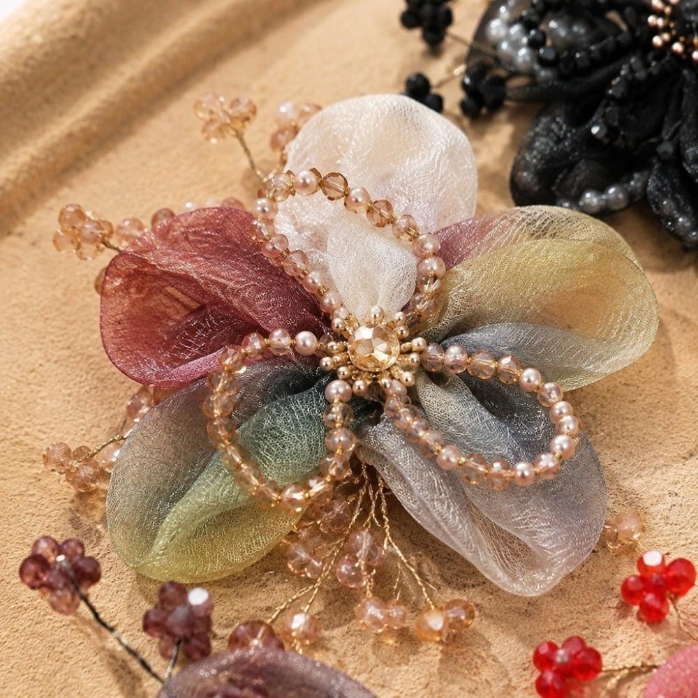 Sheer Organza Organza Flower Applique Crystal Bead Hanfu Decoration Hanfu Garment Embellishment