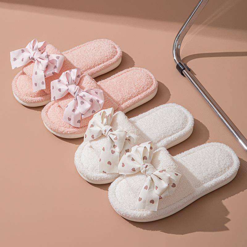 Butterfly knot starry sky cotton slippers, winter fluffy slippers, ins home plush slippers