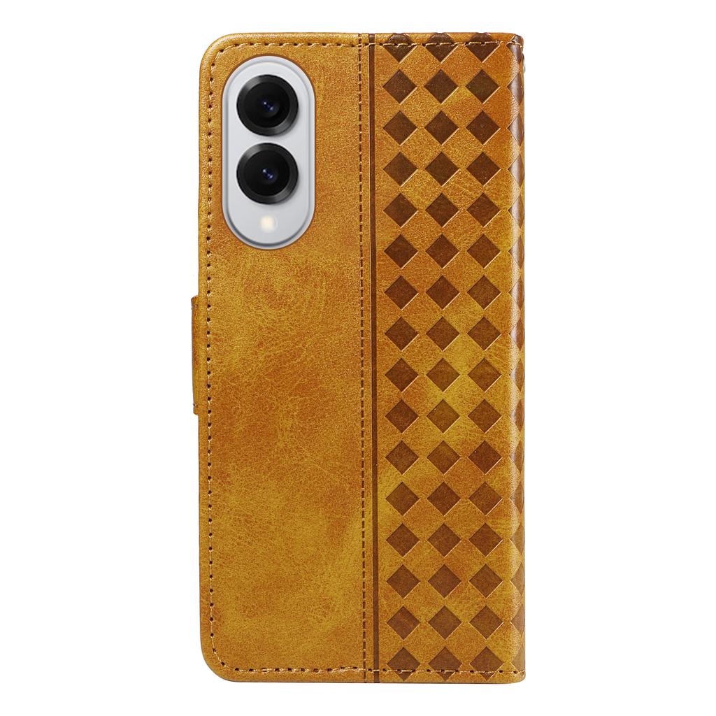 For Samsung Galaxy S25 Edge Leather Case Wallet Stand Grids Imprinted Phone Cover with Strap