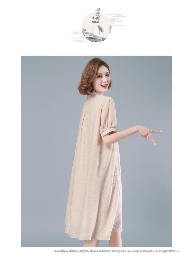 Elegant Plus Size Summer Dress for Middle-Aged Women - Short-Sleeved, Mid-Length Skirt (2021)