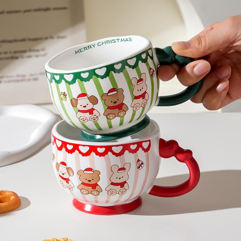 Cartoon Ceramic Cup With Cover, High-Value Household Couple Water Cup Gift Box, Small Gift Idea